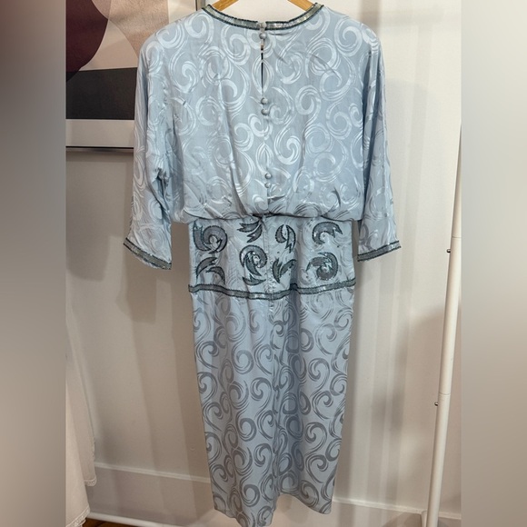 Lauren Alexander Flapper Gatsby Sequin Silk Brocade Midi Dress Light Blue 10 - Picture 11 of 16